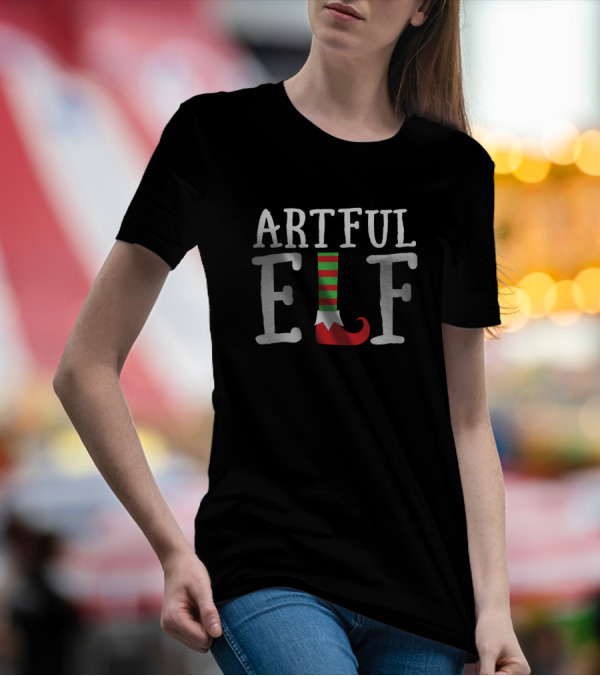 ARTFUL ELF Striped Sock Green Red Shoe T-Shirt