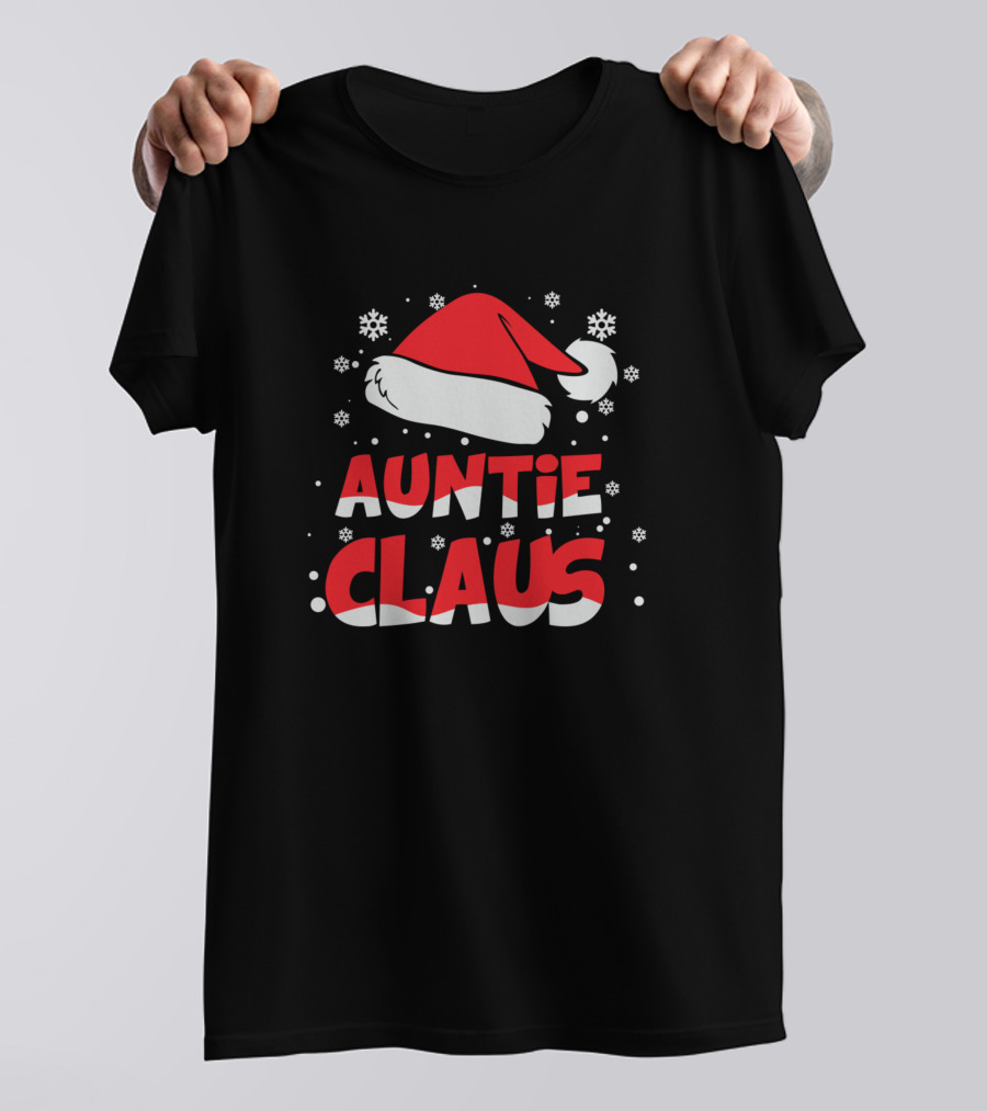 Auntie Claus Santa Hat Snowflakes Christmas T-Shirt