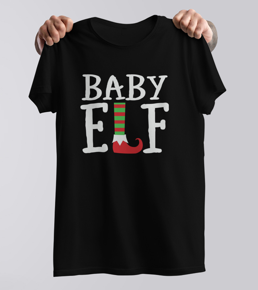 BABY ELF Christmas Striped Sock Red Shoe T-Shirt