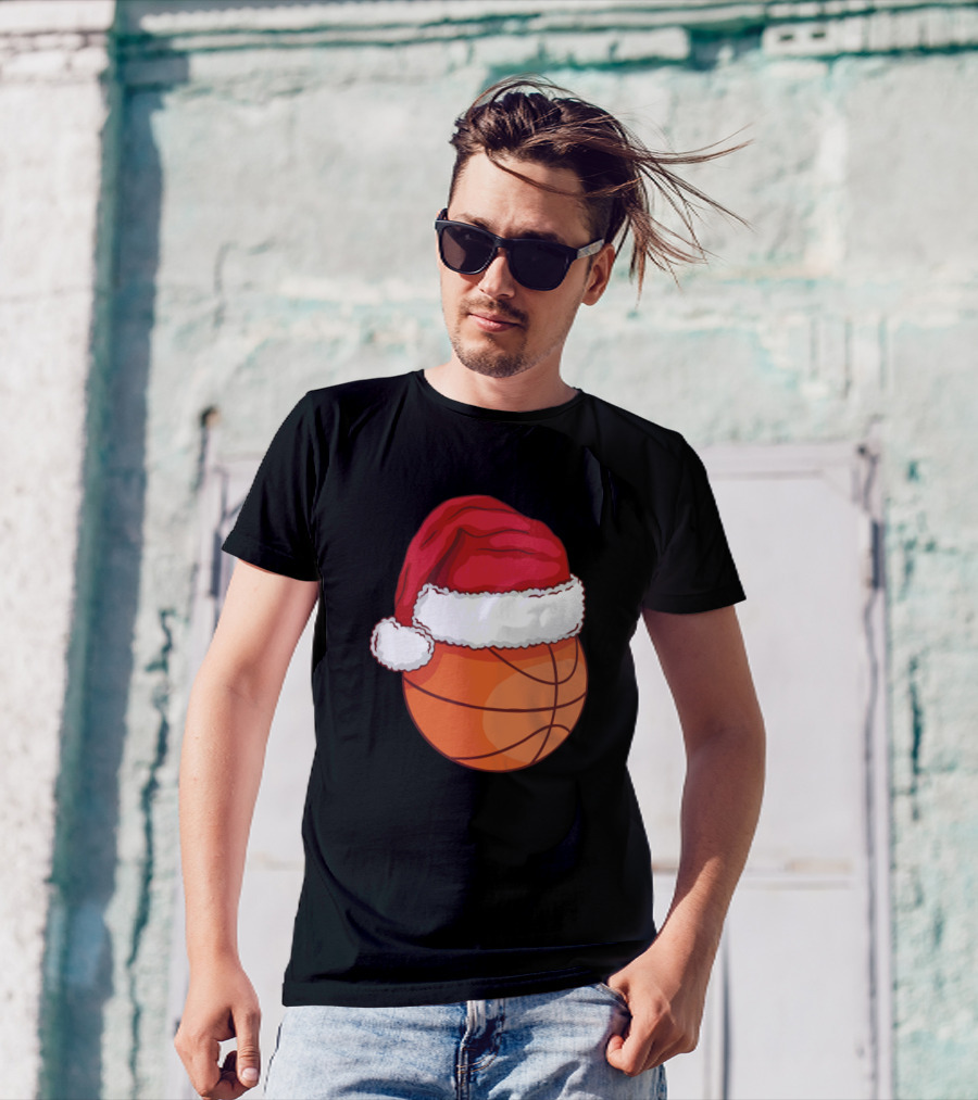 Basketball Player Santa Hat Christmas T-Shirt