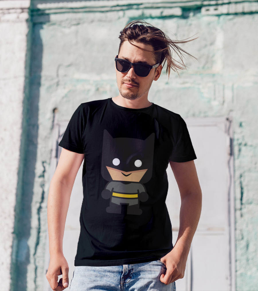 Batman Chibi Style Icon With Yellow Belt T-Shirt