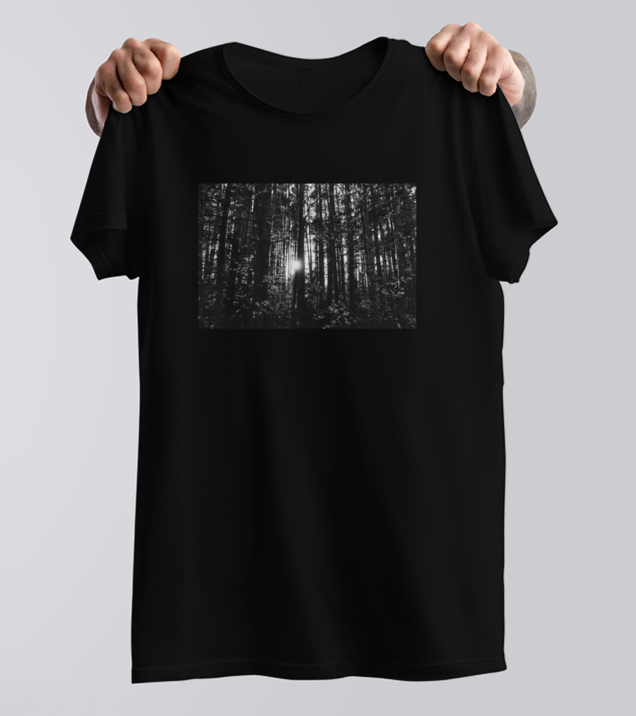 Dark Forest Black And White Trees And Woods T-Shirt