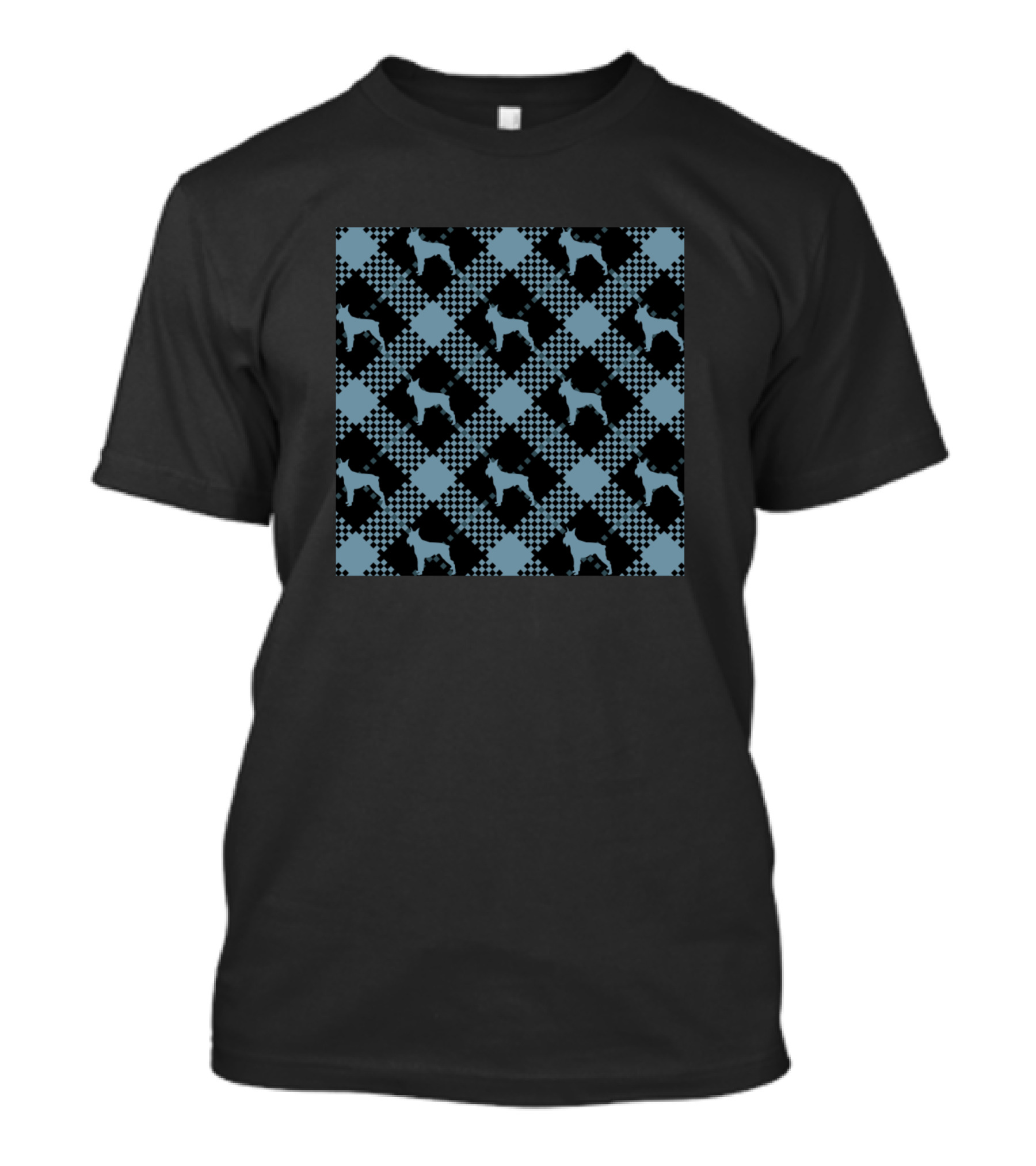 Blue Plaid Schnauzer Pattern Checkerboard T-Shirt