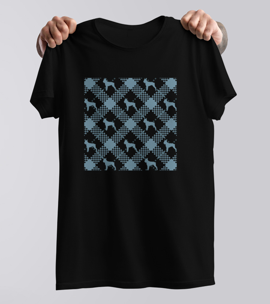 Blue Plaid Schnauzer Pattern Checkerboard T-Shirt