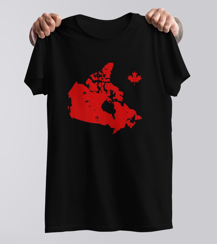 Canada Map And Red Canadian Maple Leaf T-Shirt