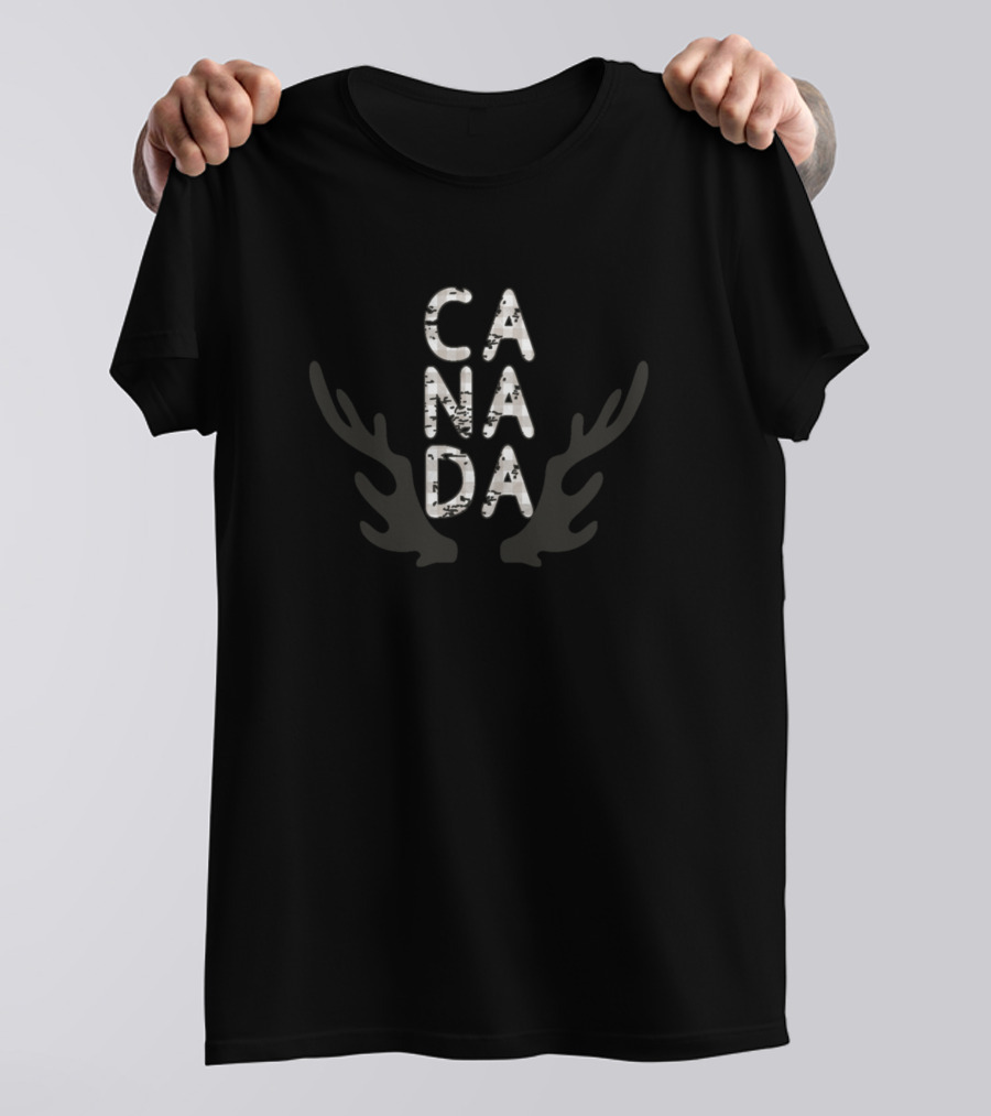 Canada Antlers Buffalo Plaid Text Casual Clot T-Shirt
