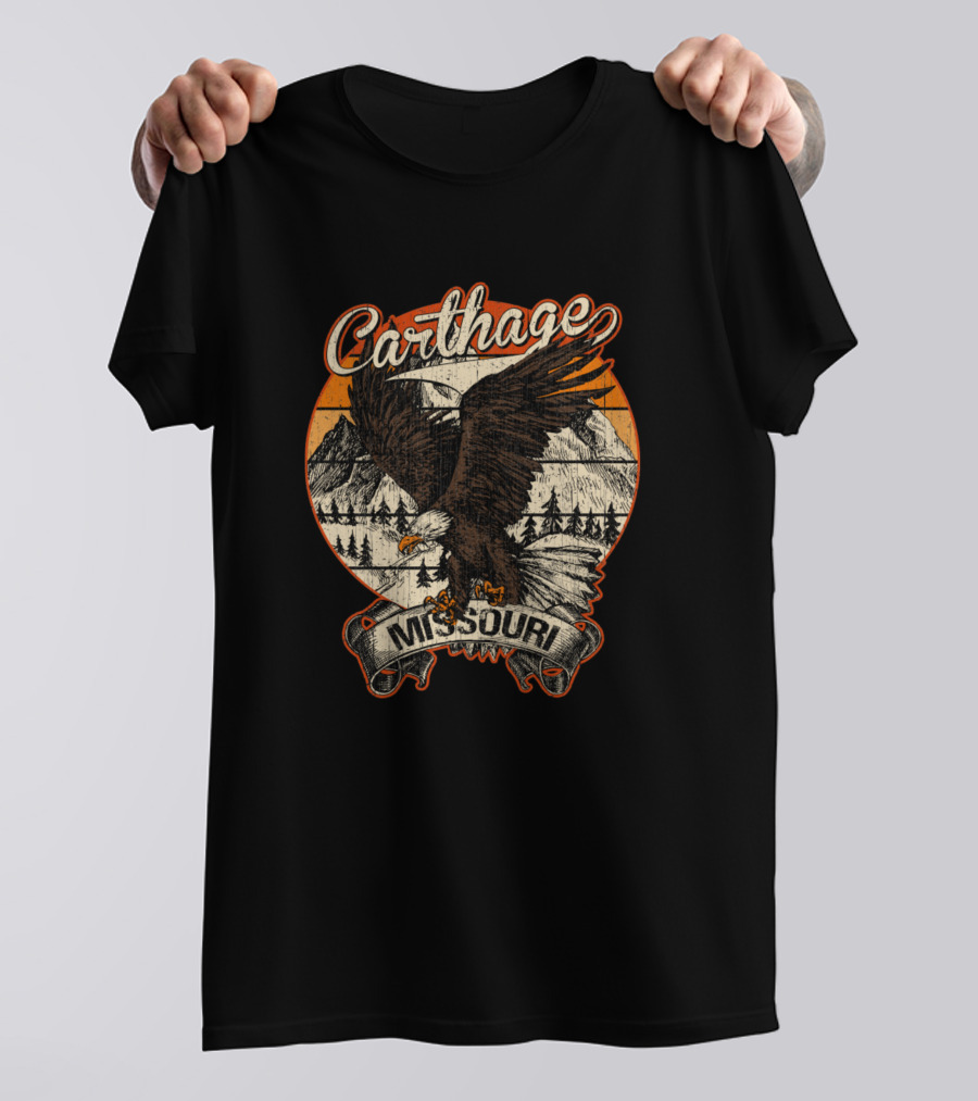Carthage Missouri Bald Eagle Retro Vintage Aesthet Mountain Landscape T-Shirt