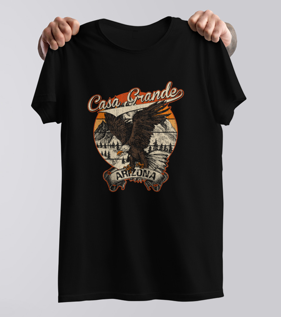 Casa Grande Arizona Bald Eagle Retro Vintage Scenic Mountain Landscape T-Shirt