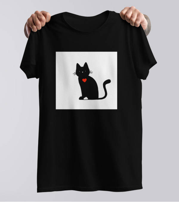 Cat Love Heart Silhouette Black Cat Heart T-Shirt