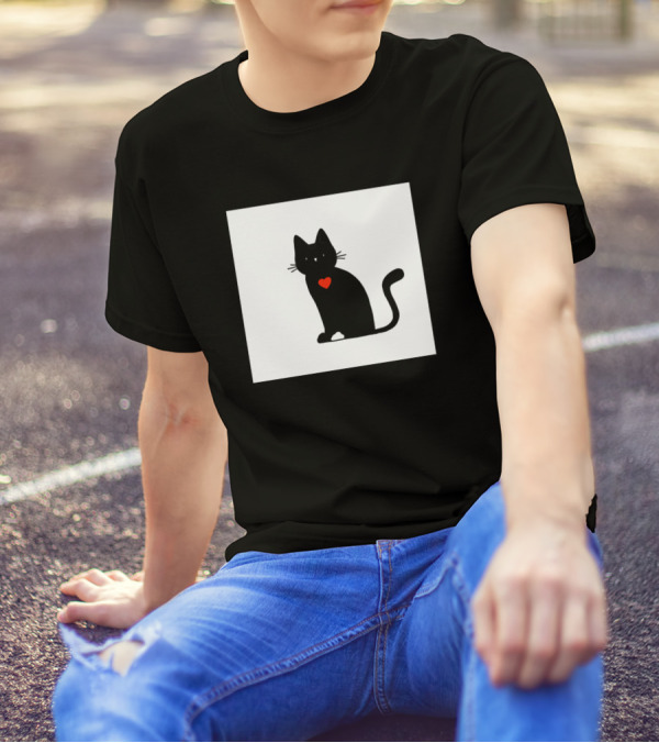 Cat Love Heart Silhouette Black Cat Heart T-Shirt
