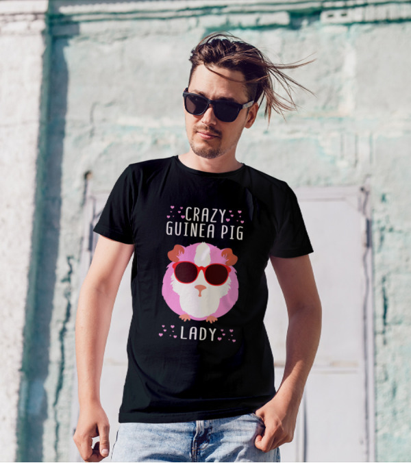 Crazy Guinea Pig Lady Guinea Pigs Lover Wear Sunglasses Surrounded By Hearts T-Shirt