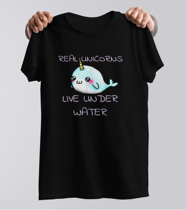 Cute Girls Real Unicorns Live Under Water Narwhal Kawaii Narwhal With Horn And Cheeks T-Shirt