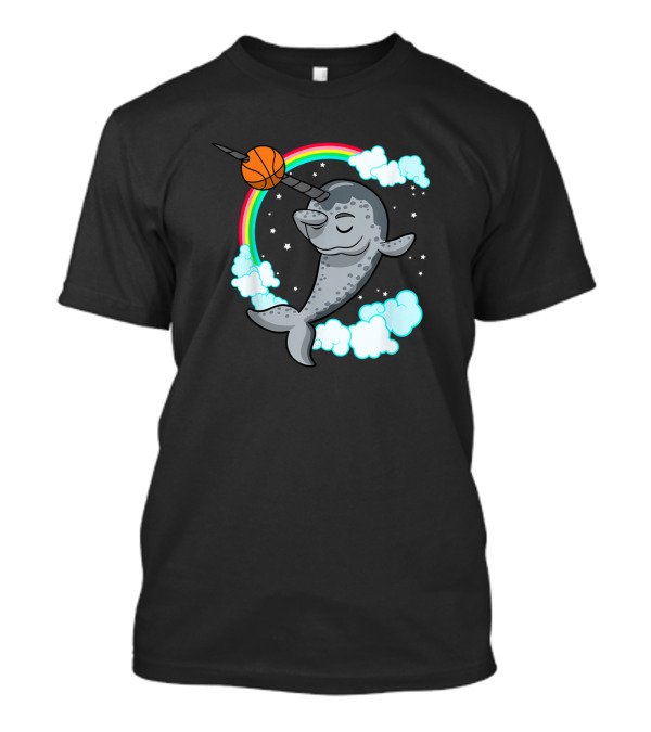 Dabbing Narwhal Basketball Rainbow Clouds T-Shirt