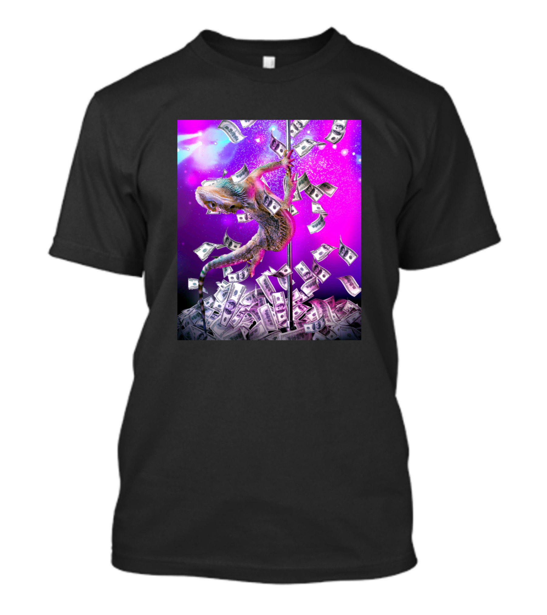 Bearded Dragon Pole Dance With Falling Dollar Bills T-Shirt