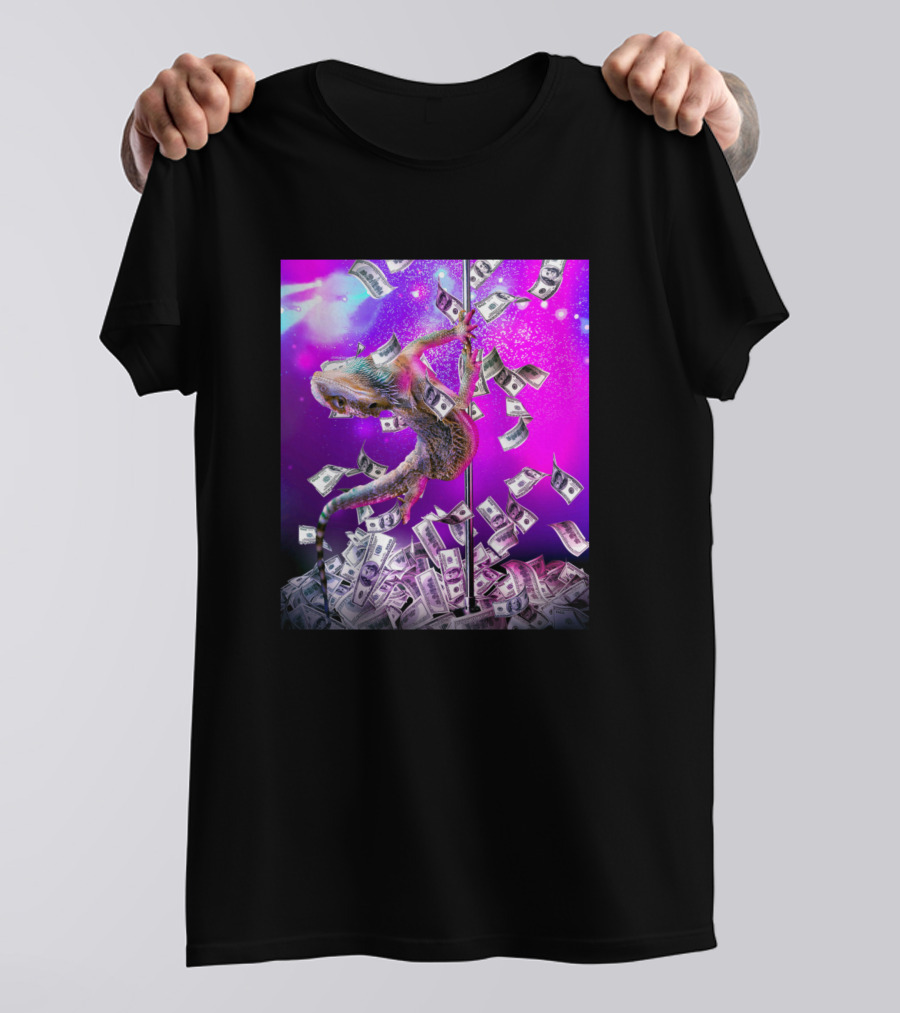 Bearded Dragon Pole Dance With Falling Dollar Bills T-Shirt