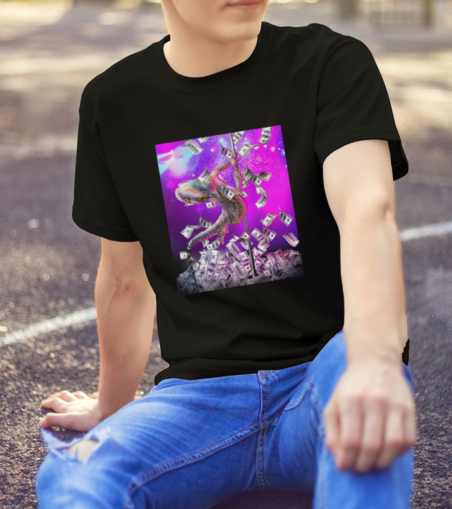 Bearded Dragon Pole Dance With Falling Dollar Bills T-Shirt