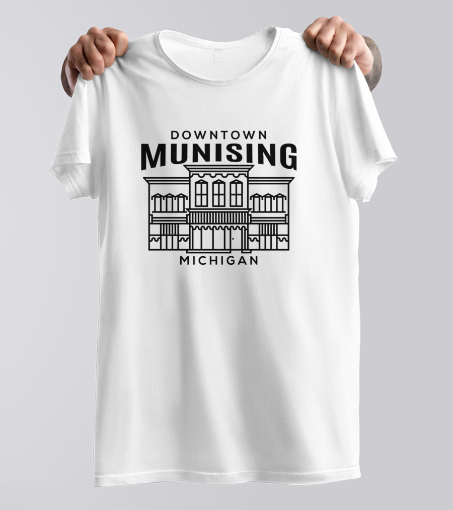 Downtown Munising Michigan Building Outline T-Shirt