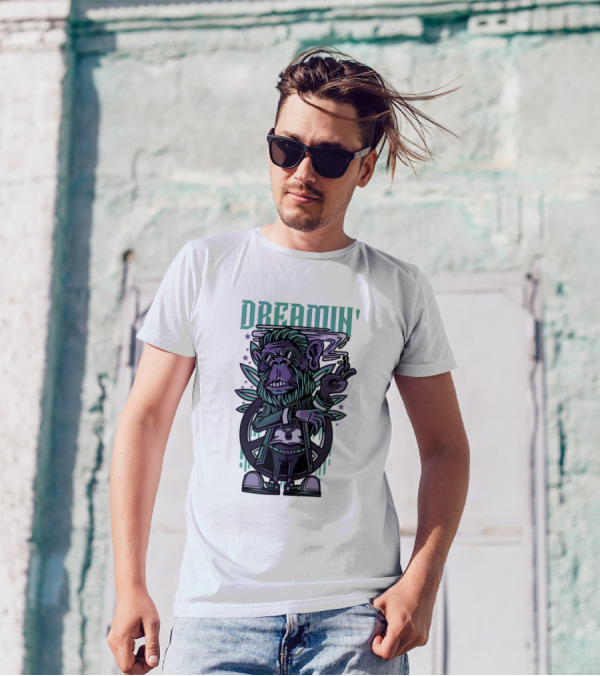 DREAMIN' Weed Character Smoking Monkey With Sunglasses And Bling T-Shirt