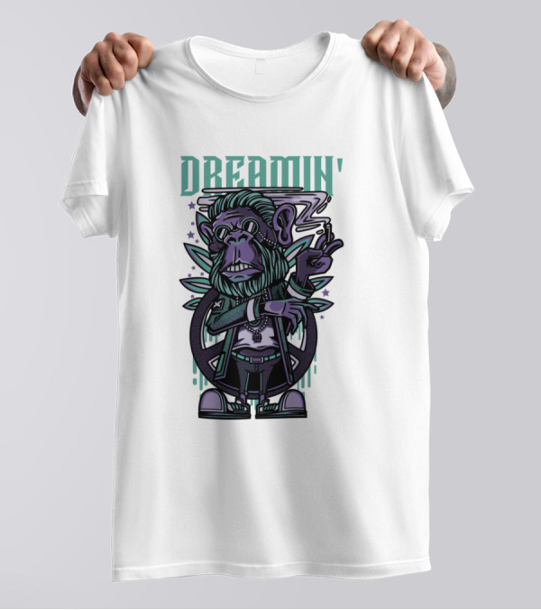 DREAMIN' Weed Character Smoking Monkey With Sunglasses And Bling T-Shirt