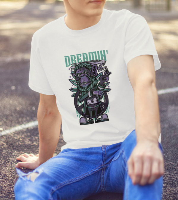DREAMIN' Weed Character Smoking Monkey With Sunglasses And Bling T-Shirt