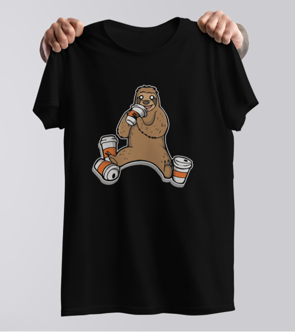 Lazy Sloth Coffee Lover With Multiple Cups T-Shirt