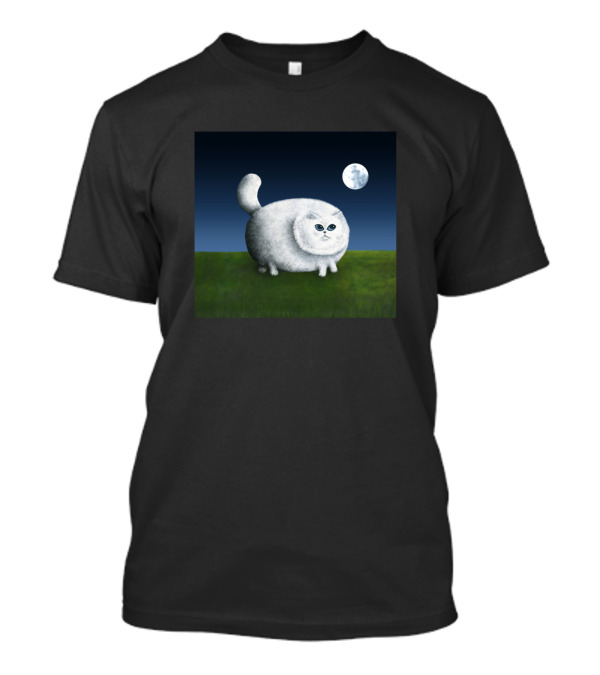 Fat Cat Nighttime Moon Gaze T-Shirt