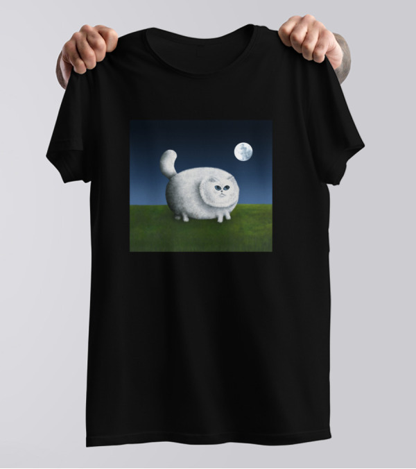 Fat Cat Nighttime Moon Gaze T-Shirt
