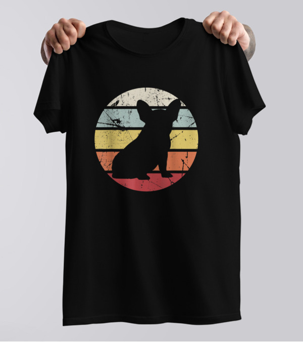 Retro Distressed French Bulldog Silhouette Vintage Stripes T-Shirt