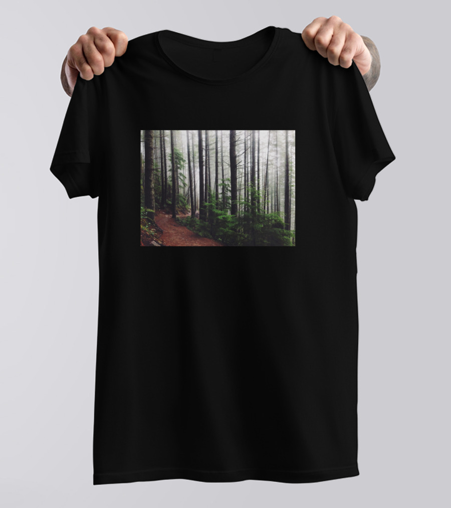 Forest Trail Trek Through Misty Trees And Fog T-Shirt
