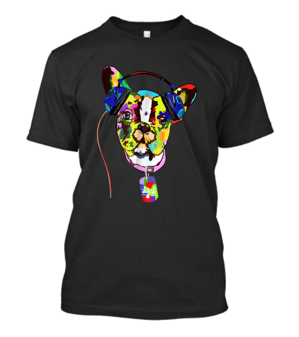 French Bulldog With Colorful Headphones Music Dog T-Shirt