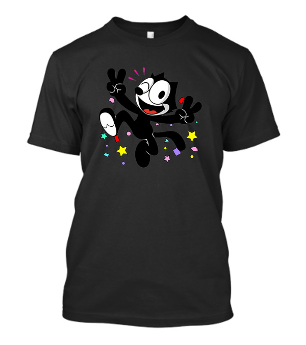 Funny Felix The Cat With Stars And Confetti T-Shirt