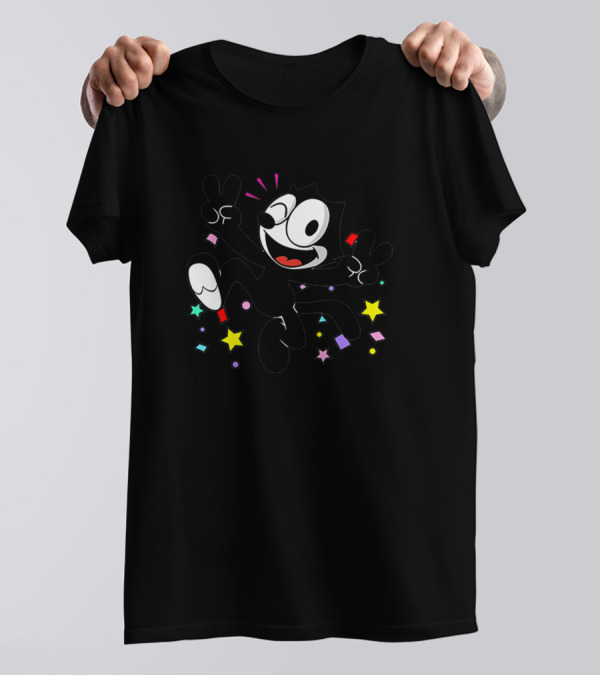 Funny Felix The Cat With Stars And Confetti T-Shirt