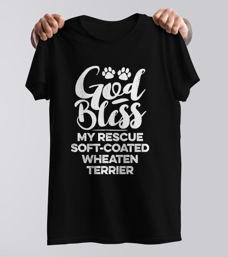 God Bless My Rescue Soft Coated Wheaten Terrier With Paw Prints T-Shirt