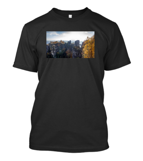 Hill View Rock Bridge Sunshine Autumn Landscape T-Shirt
