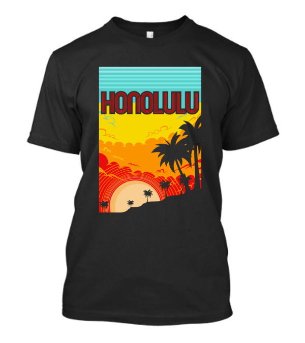 HONOLULU Sunset Tropical Palm Silhouette Scenic Landscape T-Shirt