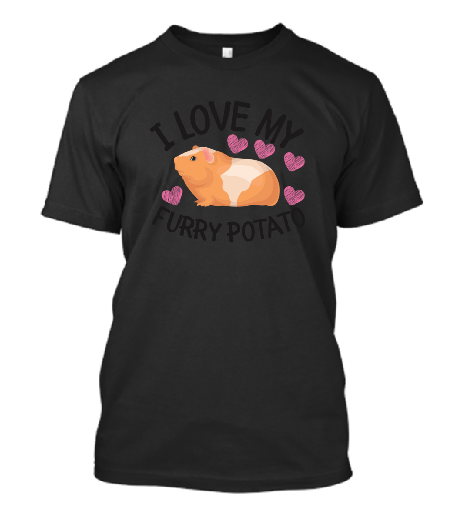 I Love My Furry Potato Guinea Pig Surrounded By Pink Hearts T-Shirt