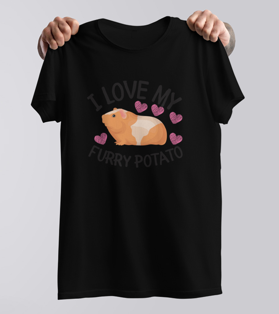 I Love My Furry Potato Guinea Pig Surrounded By Pink Hearts T-Shirt