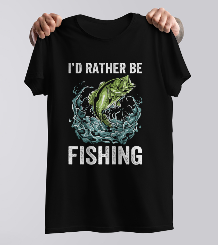 I'D Rather Be Fishing Jumping Bass And Splashing Water T-Shirt