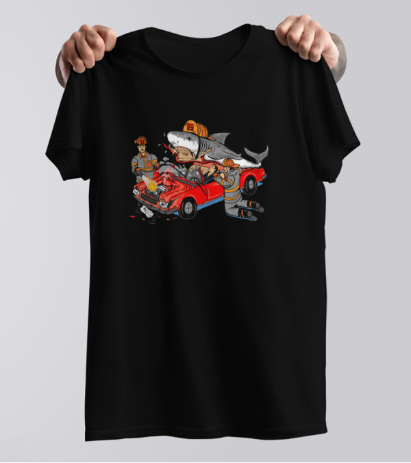 Firefighter Shark Rescue Car Jaws Of Life Comedy T-Shirt