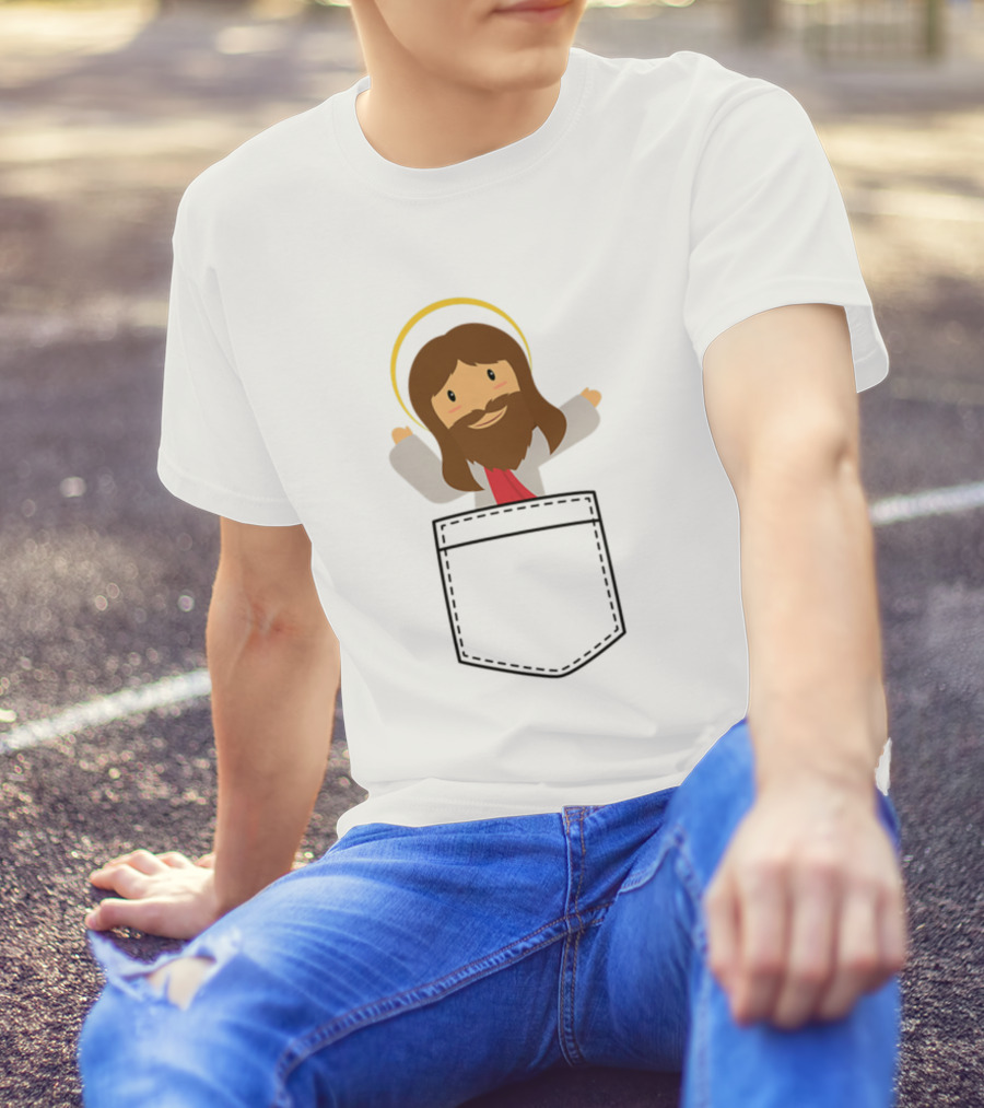 Jesus In My Pocket Cartoon Style Halo T-Shirt