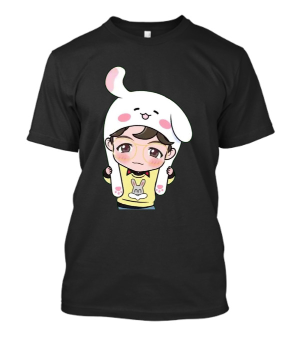 Jhope BTS Cartoon Character Wearing Bunny Hat And Glasses T-Shirt
