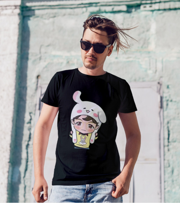 Jhope BTS Cartoon Character Wearing Bunny Hat And Glasses T-Shirt