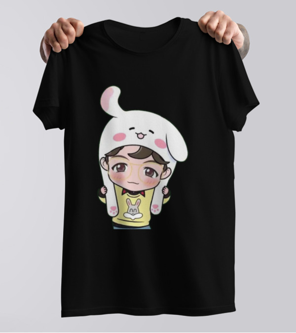 Jhope BTS Cartoon Character Wearing Bunny Hat And Glasses T-Shirt