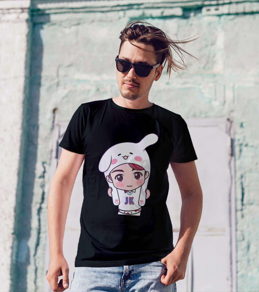 Jungkook BTS JK Cute Cartoon Character With Bunny Hat T-Shirt