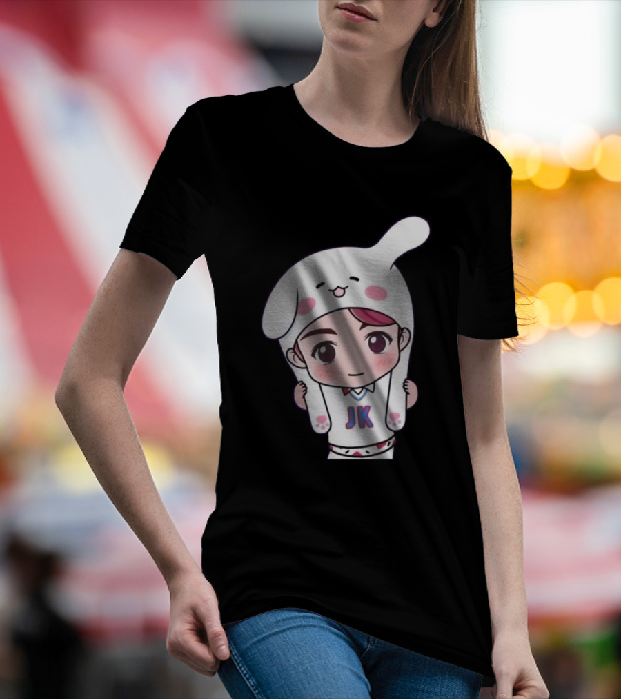 Jungkook BTS JK Cute Cartoon Character With Bunny Hat T-Shirt