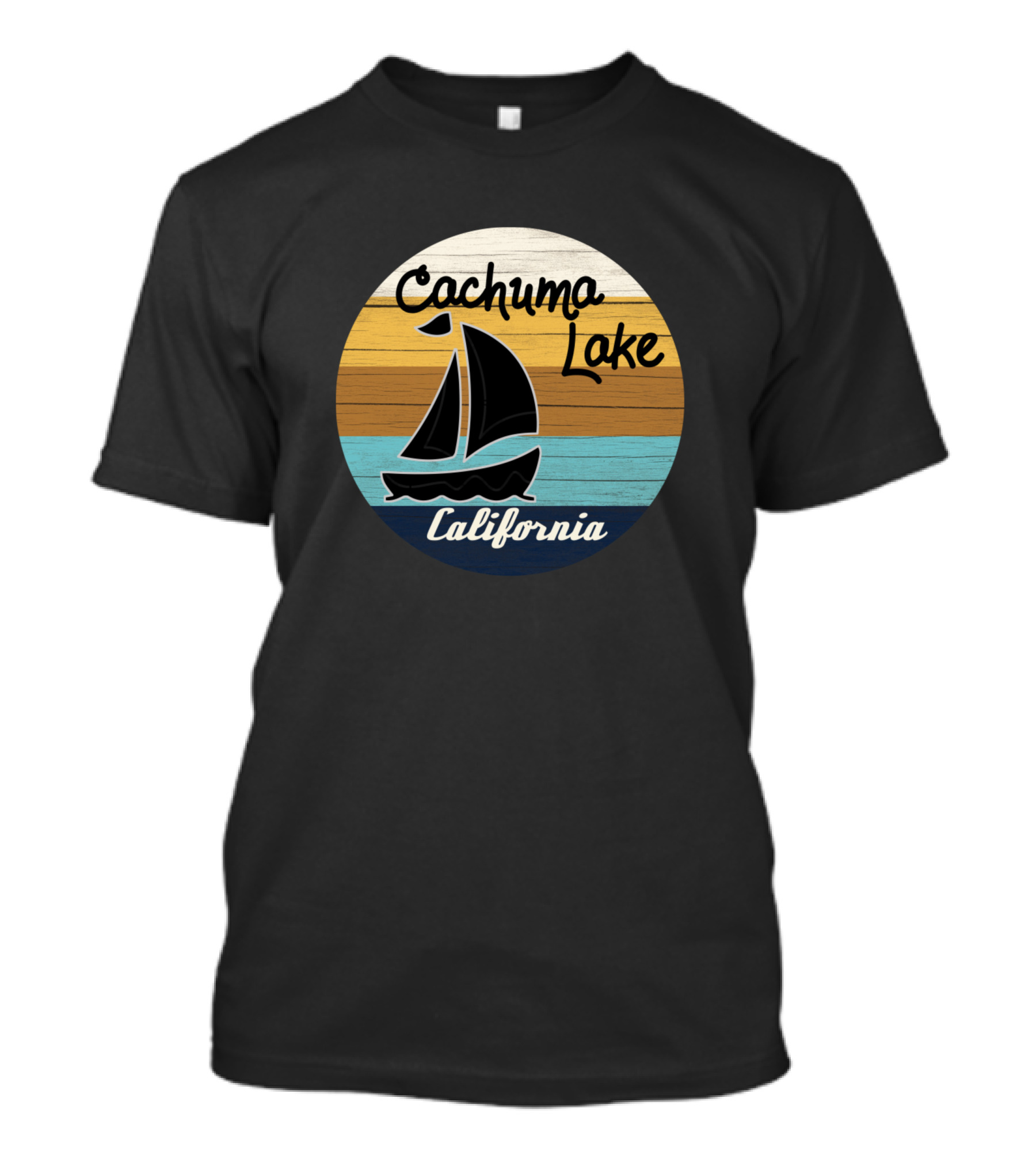 Cachuma Lake California Sailboat Retro Stripes T-Shirt