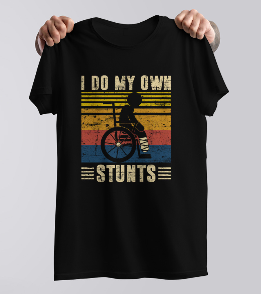 I Do My Own Stunts Wheelchair Leg Injury Retro Stripes T-Shirt