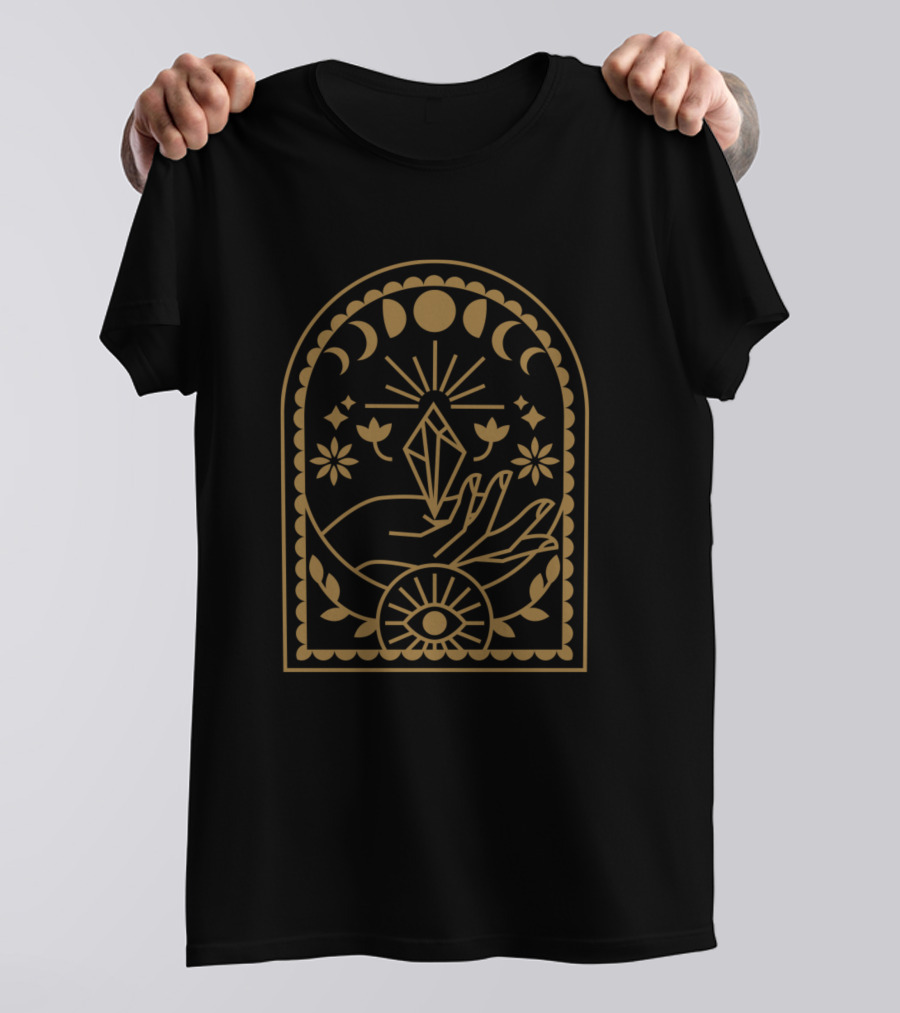 Mystical Crystal Phases Hand Eye Flowers Arch T-Shirt
