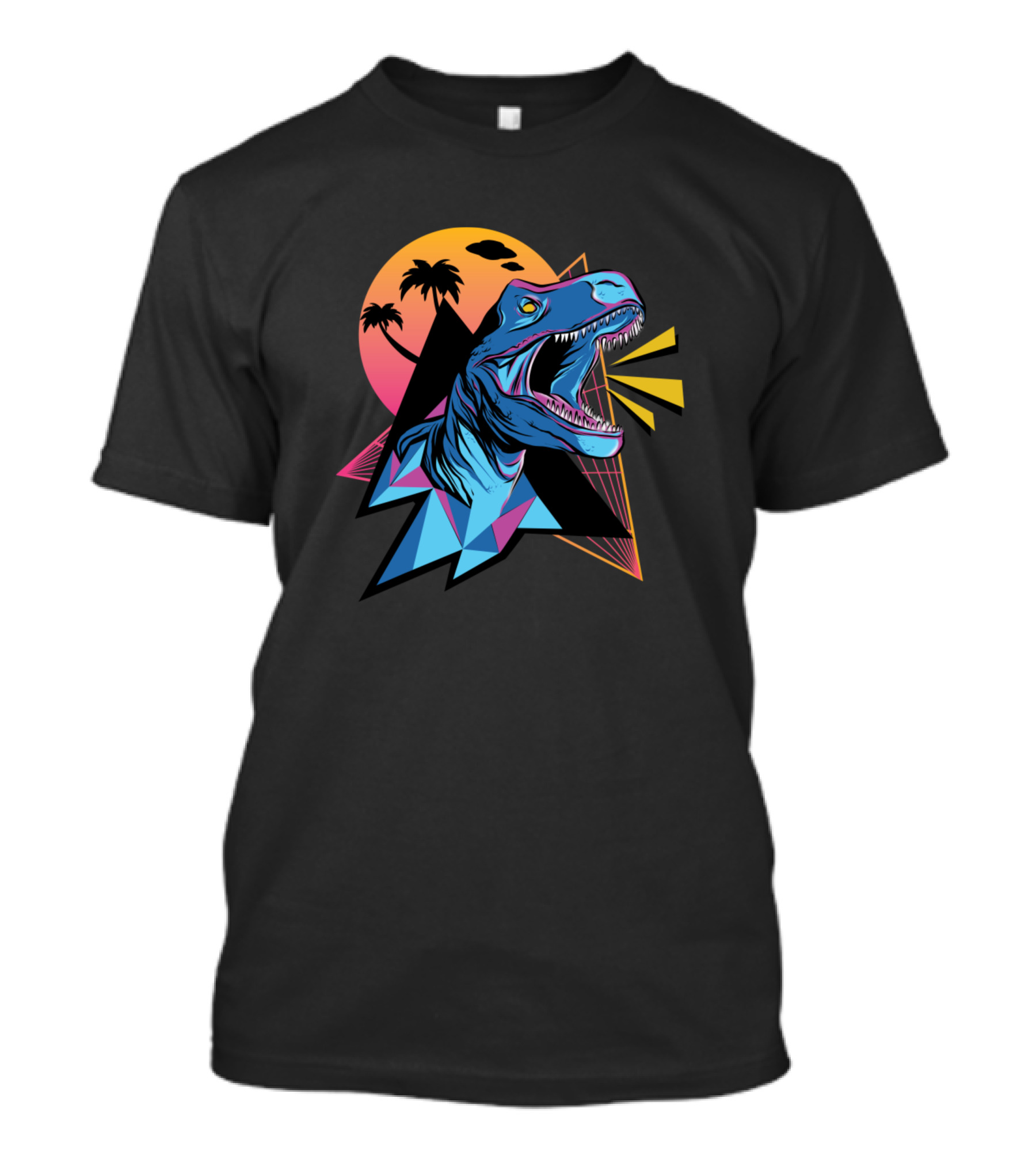 Neon Dinosaur Vaporwave Sunset Aesthetic With Tropical Palm T-Shirt