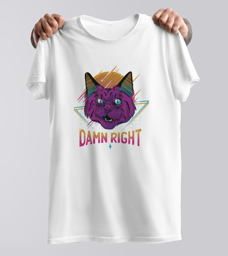 Damn Right Neon Party Cat Vaporwave T-Shirt